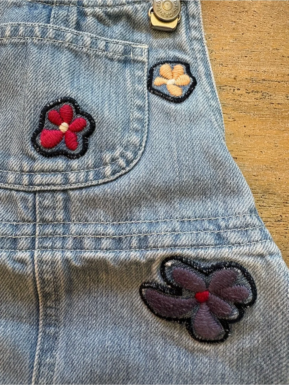 Baby Gap Vintage Y2K Embroidered Floral Denim Overall Dress 12-18 Months EUC